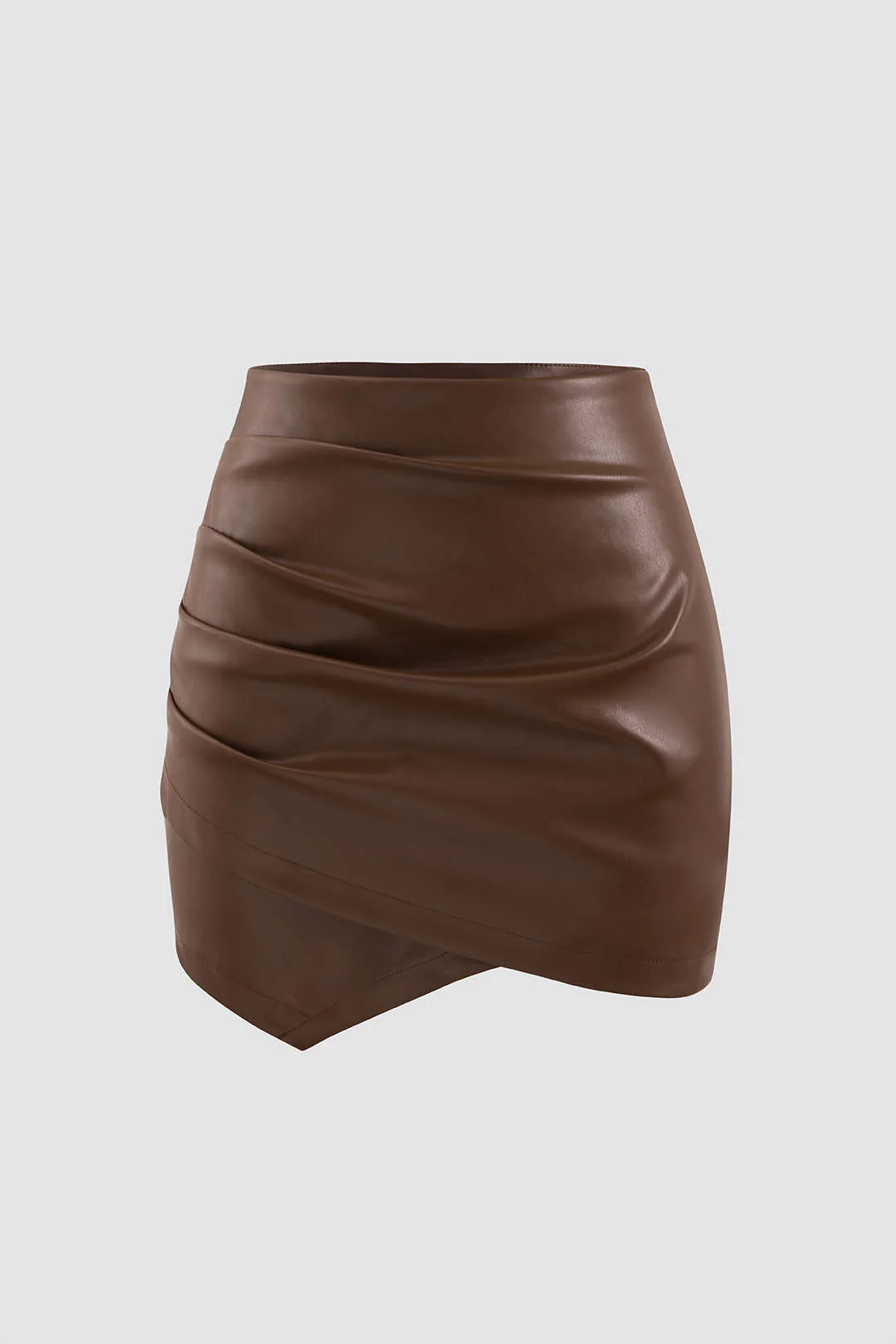 Asymmetrical Ruched Faux Leather Short Skirt