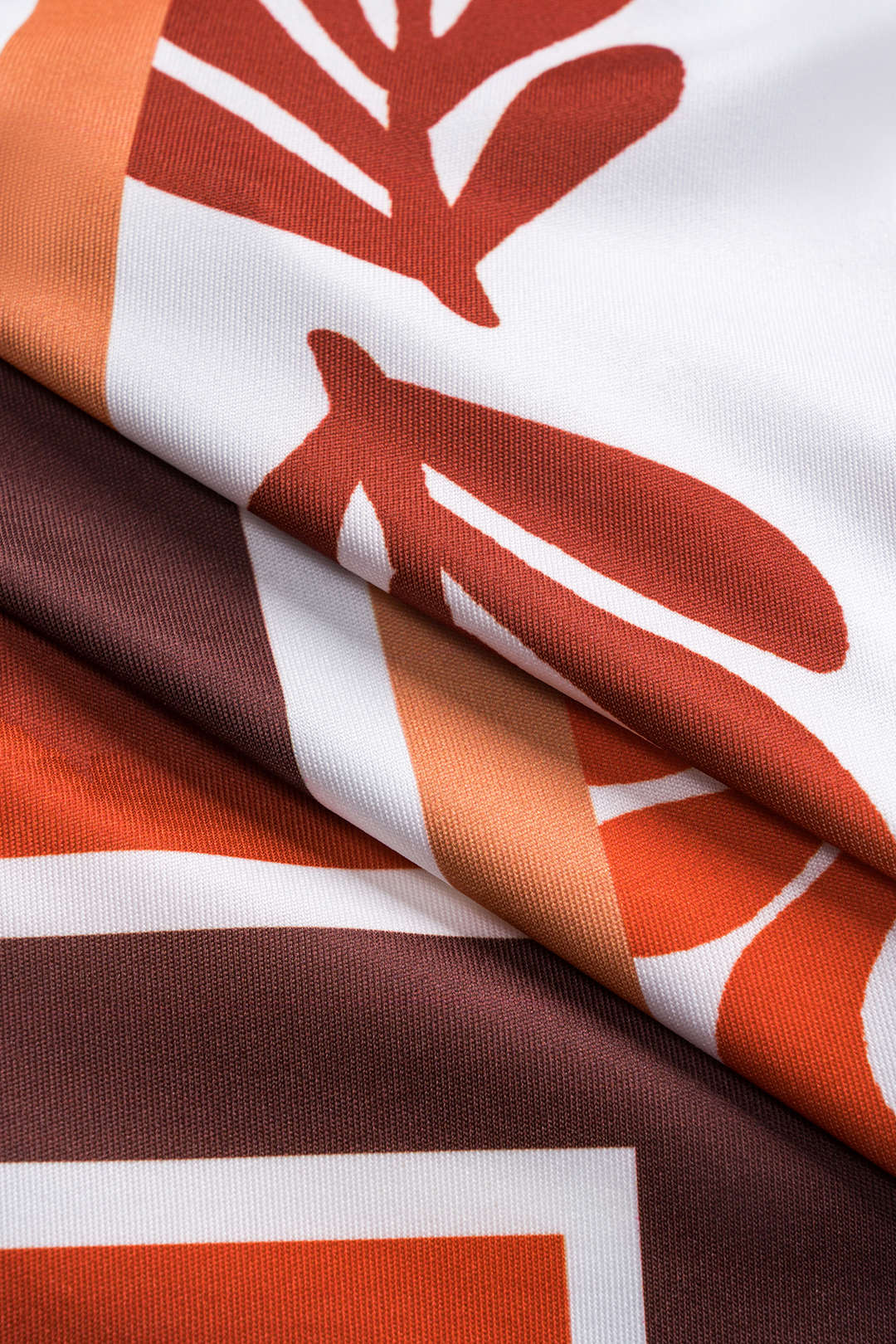 Leaf Print Satin Long Sleeve Shirt and Asymmetrical Mini Skirt Set