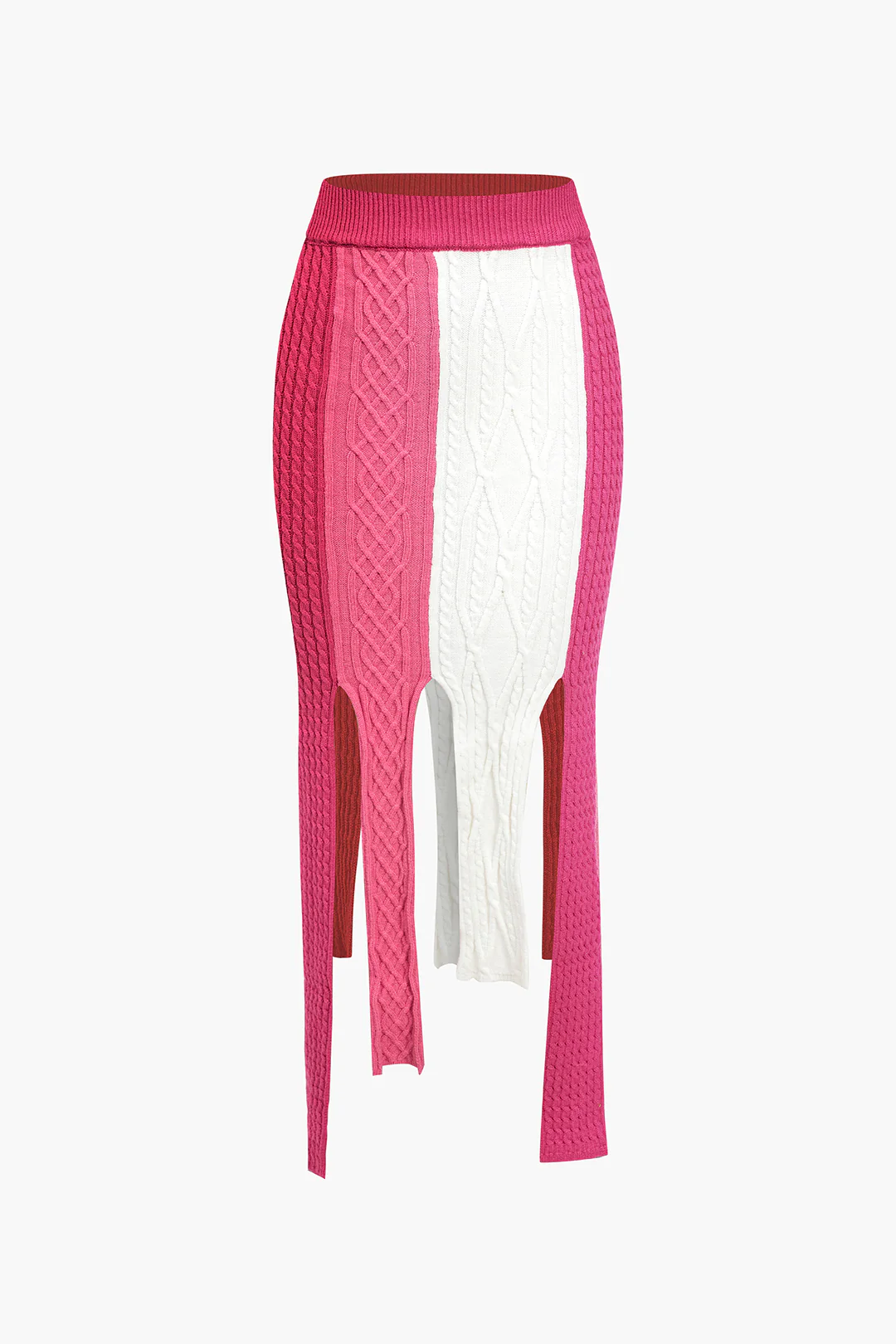 Contrasting Fringe-Trimmed Knit Mid-Length Skirt