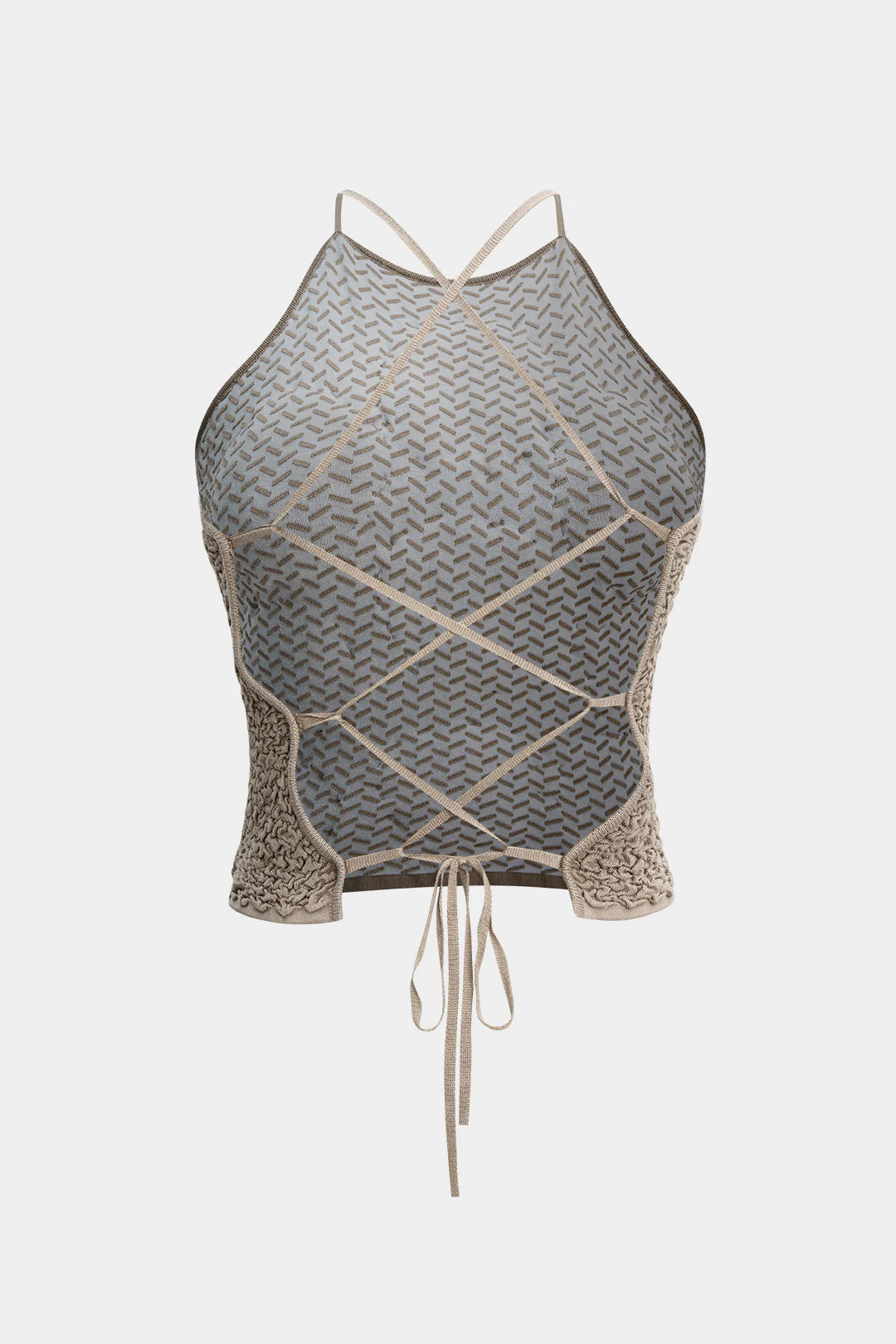 Texture Tie-Up Backless Sleeveless Slip Cami Top