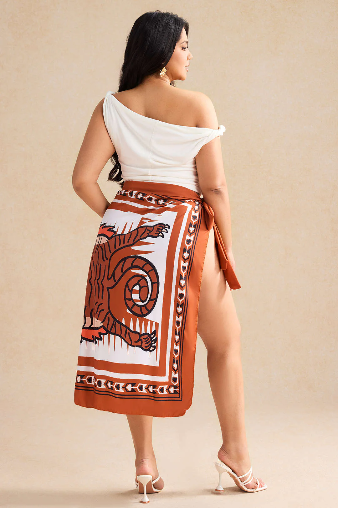 Plus Size Tiger Print Wrap Skirt with Knot