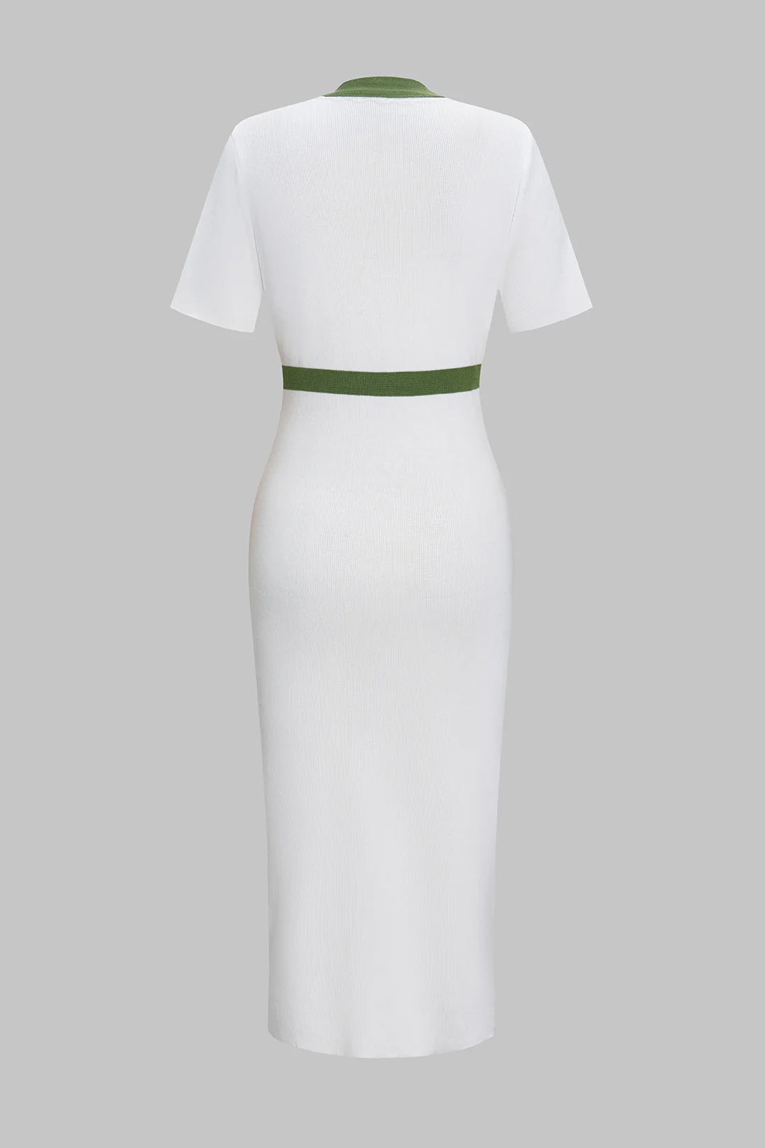 Knit V-Neck Buttoned Lace-Trimmed Short-Sleeve Slit Dress