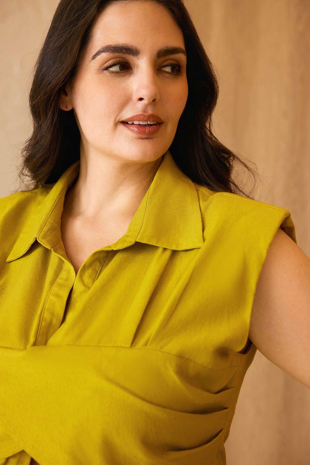 Plus Size Linen V-Neck Ruched Tank Top