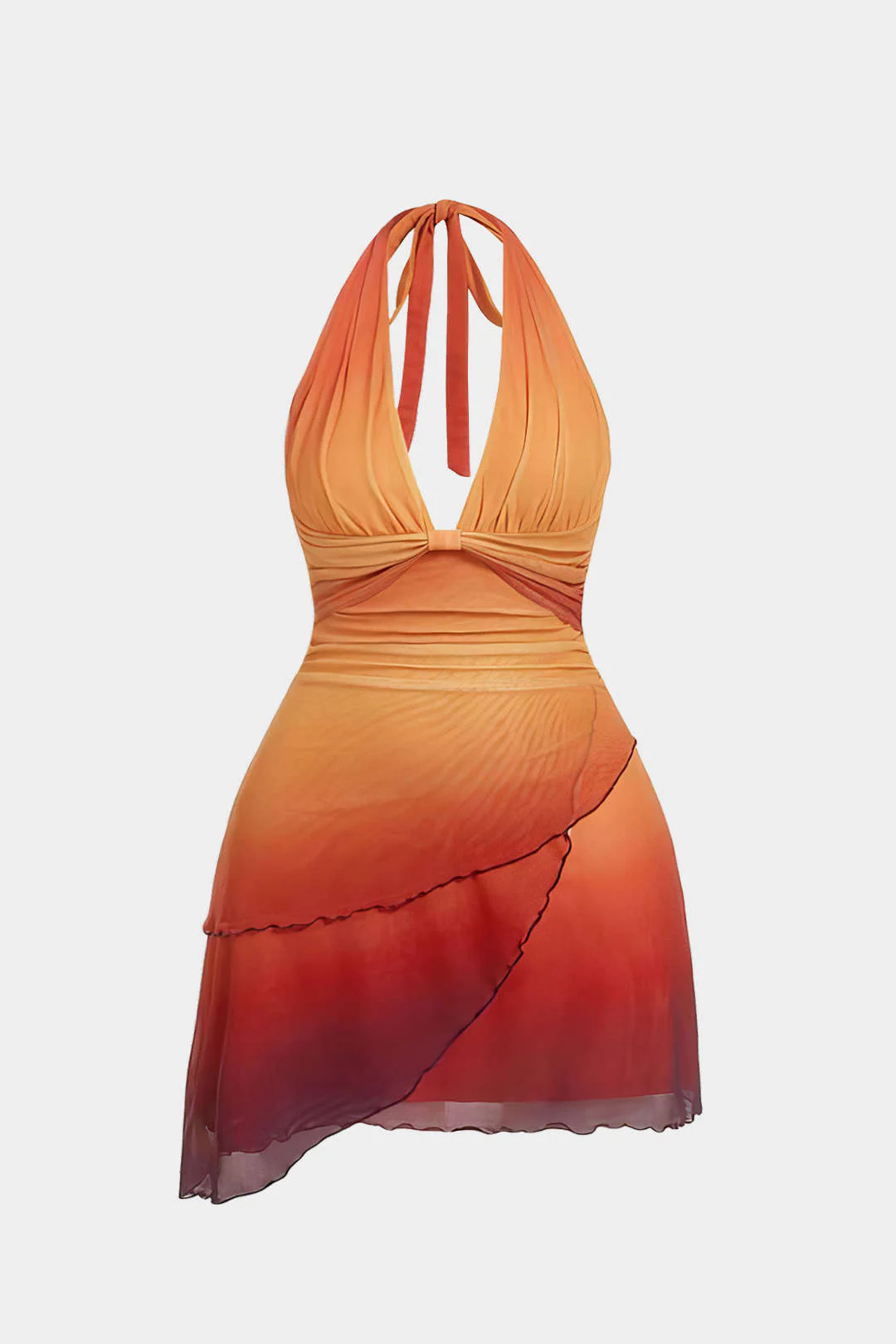 Plus Size Ombre Print Halter Neck Tie-Up Knot Sleeveless Mini Dress