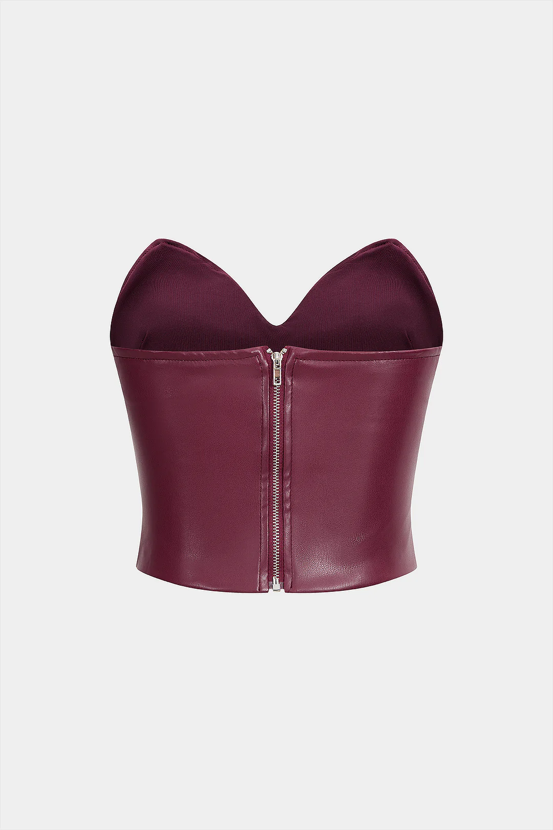 Faux Leather Ruched Zipper Crop Top