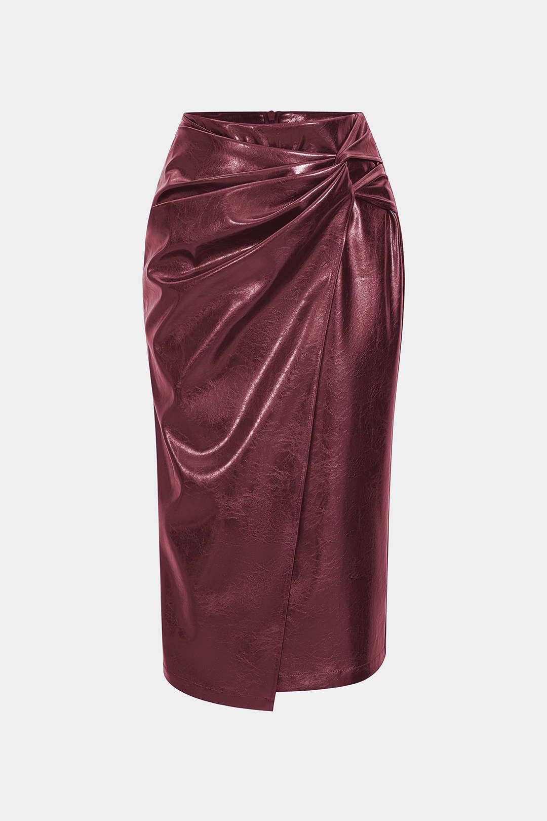 Faux Leather High Waist Ruched Asymmetrical Skirt