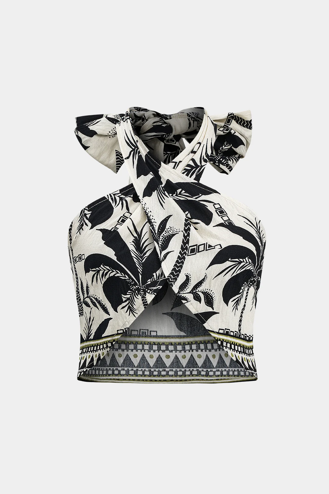 Coconut Palm Geometric Print Tie Sleeveless Top