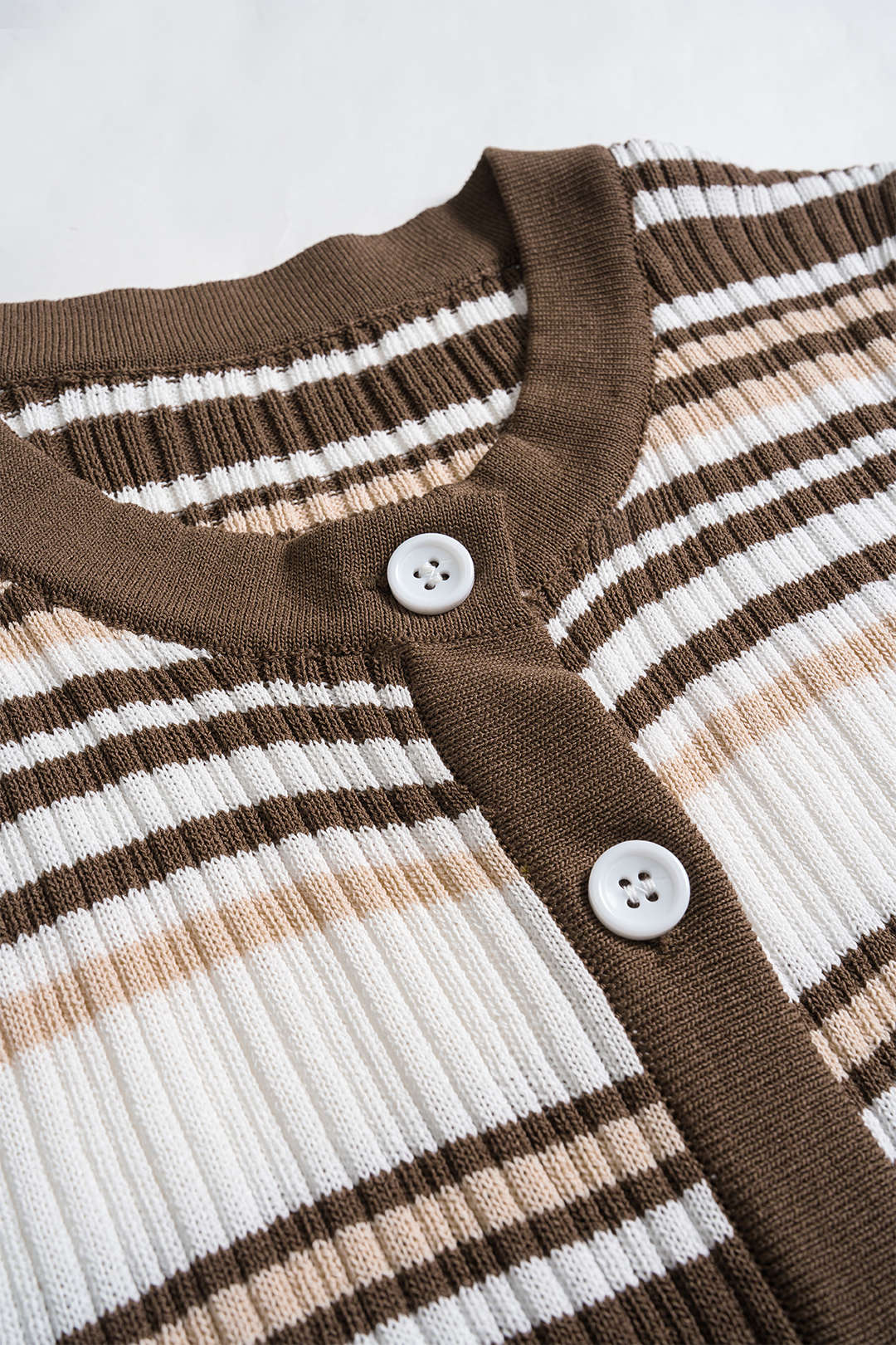 Knit Contrasting Striped Button Short-Sleeve Top