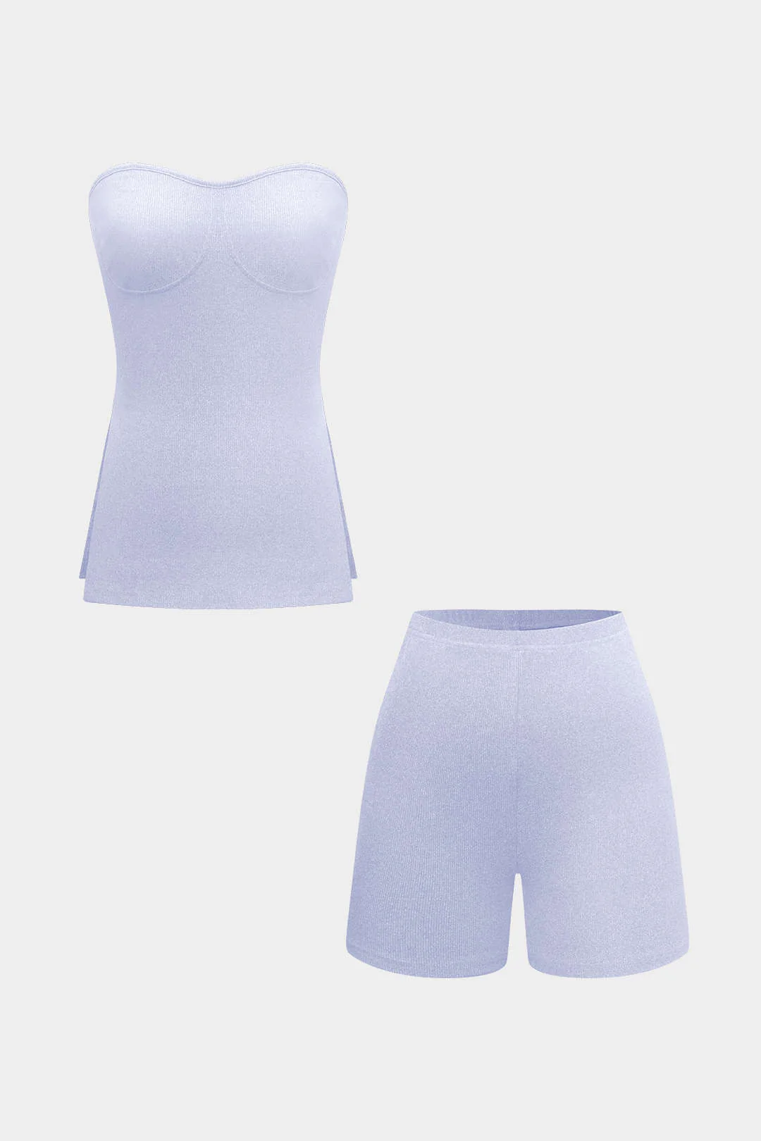 Simple Solid Knit Strapless Top and Shorts Set