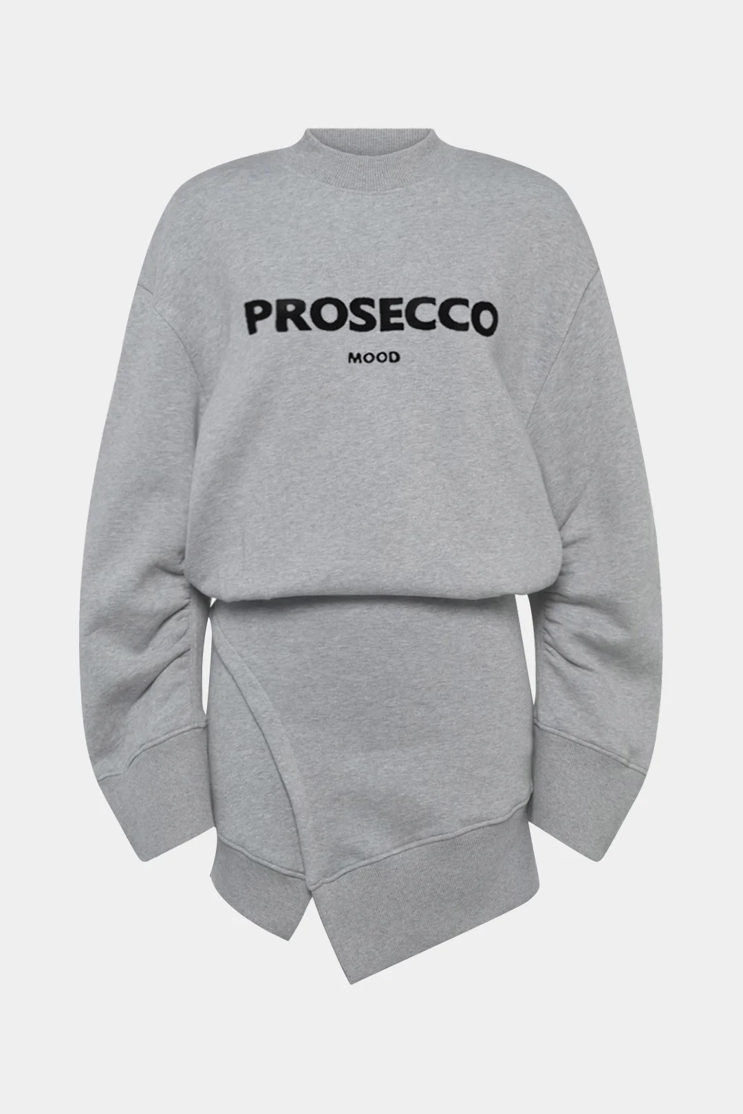 Printed Round Neck Asymmetrical Long Sleeve Mini Dress