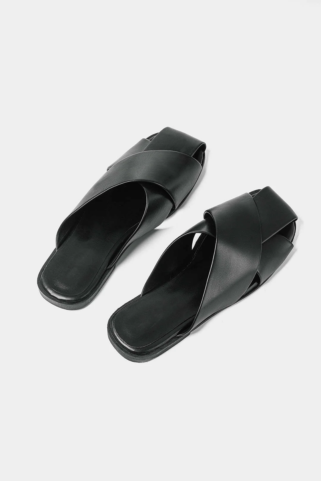 Leather Crossed Square Toe Flats