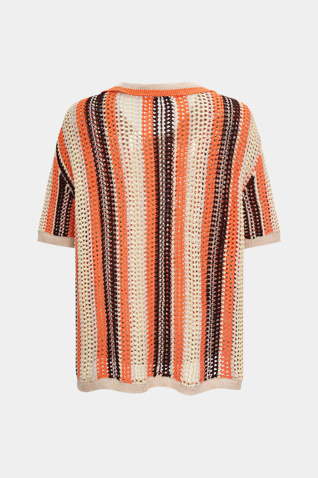 Contrasting Print Knitted Hollow-Out Short-Sleeve Top