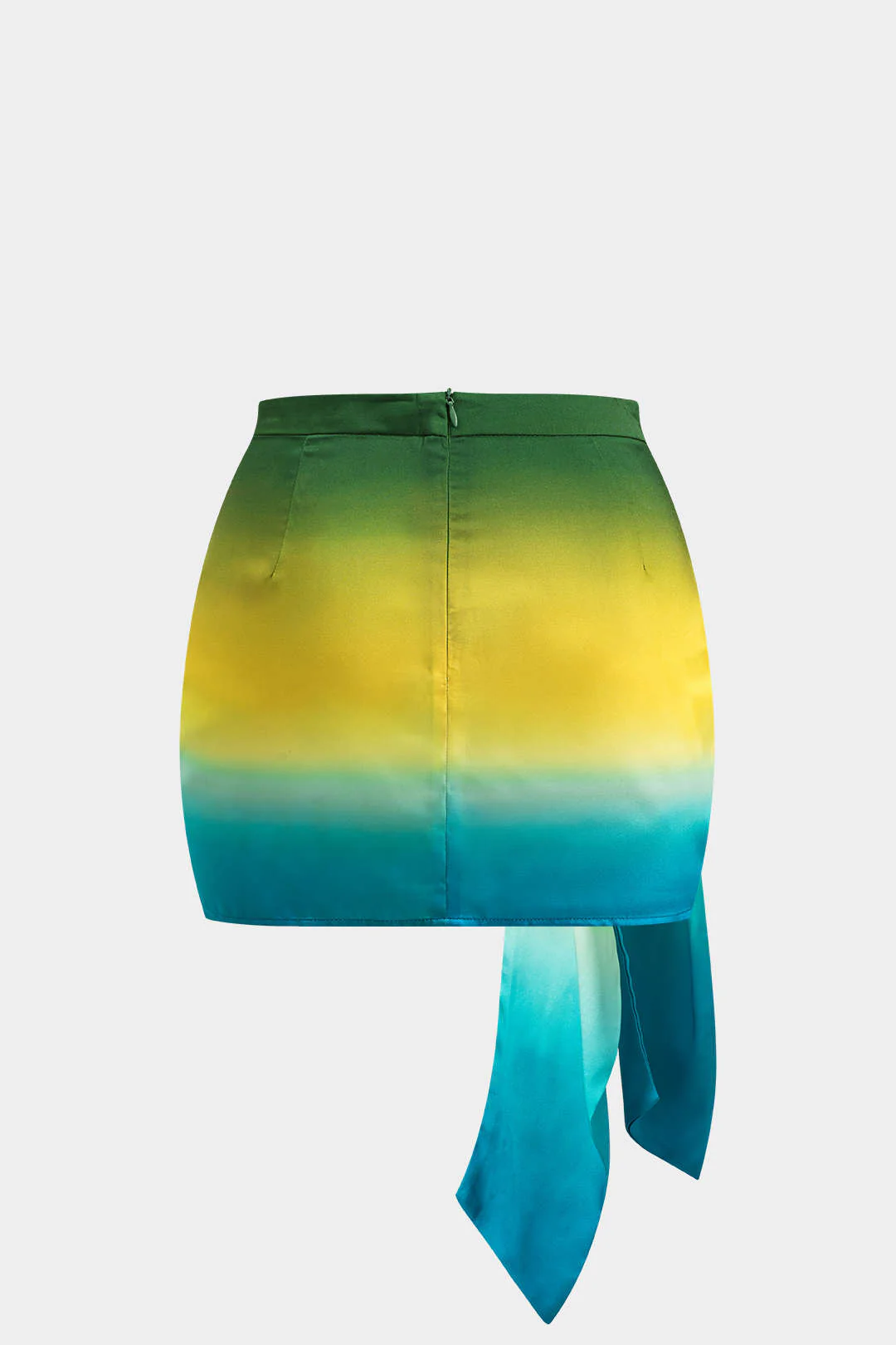 Plus Size Ombre Print Satin Ruched Tie-Knot Zippered Skirt