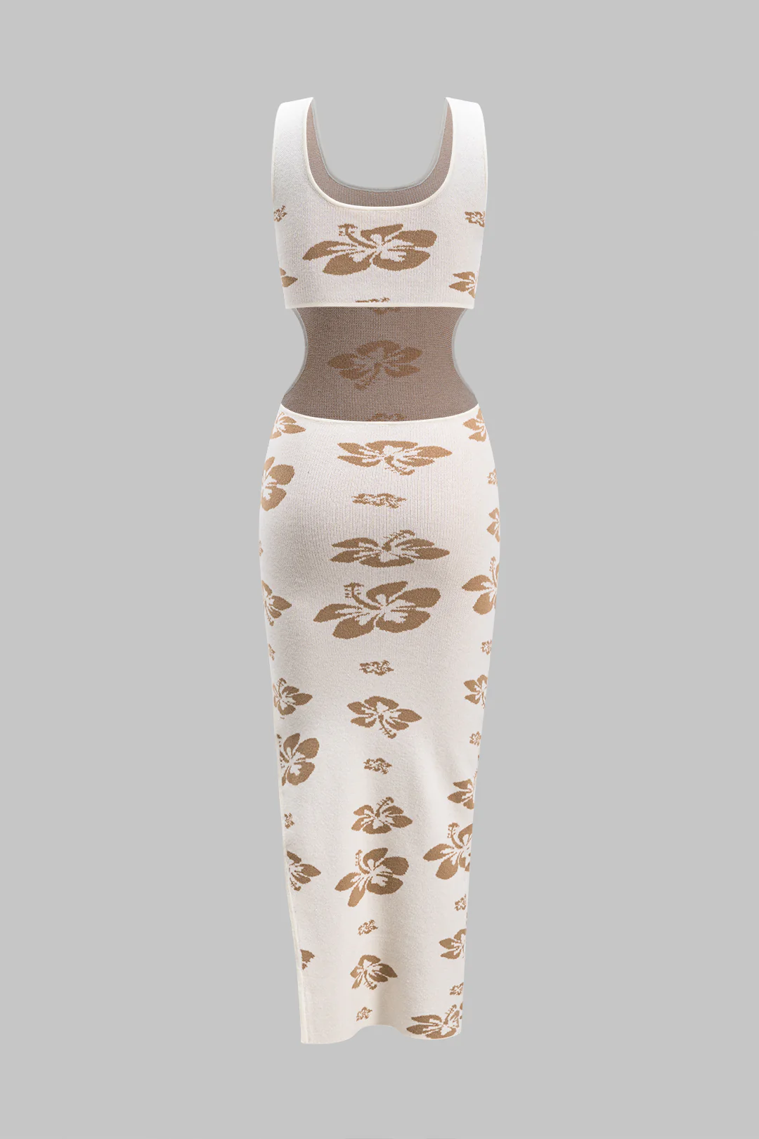Knit Floral Print Cut-Out Slit Sleeveless Dress