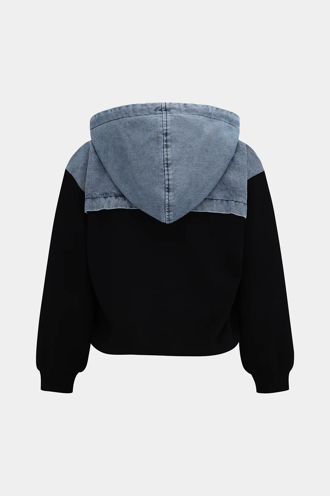 Denim Patchwork Long-Sleeved Hoodie