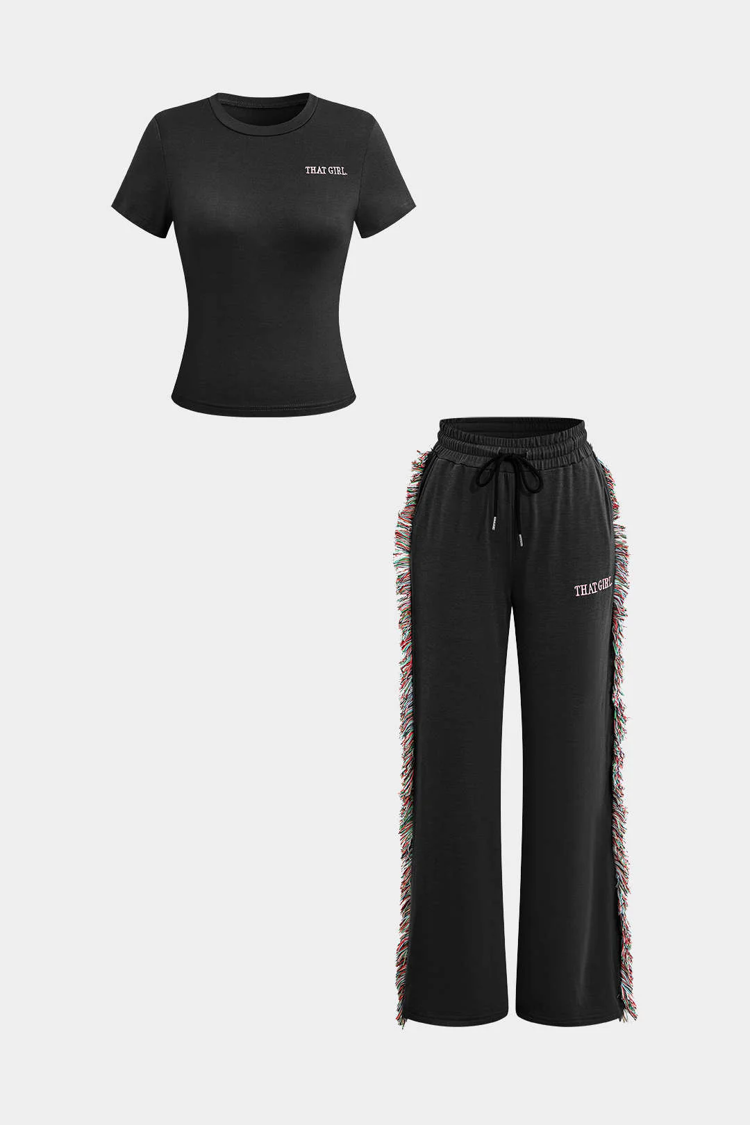 Letter Printed T-shirt and Tassel Drawstring Pant Set