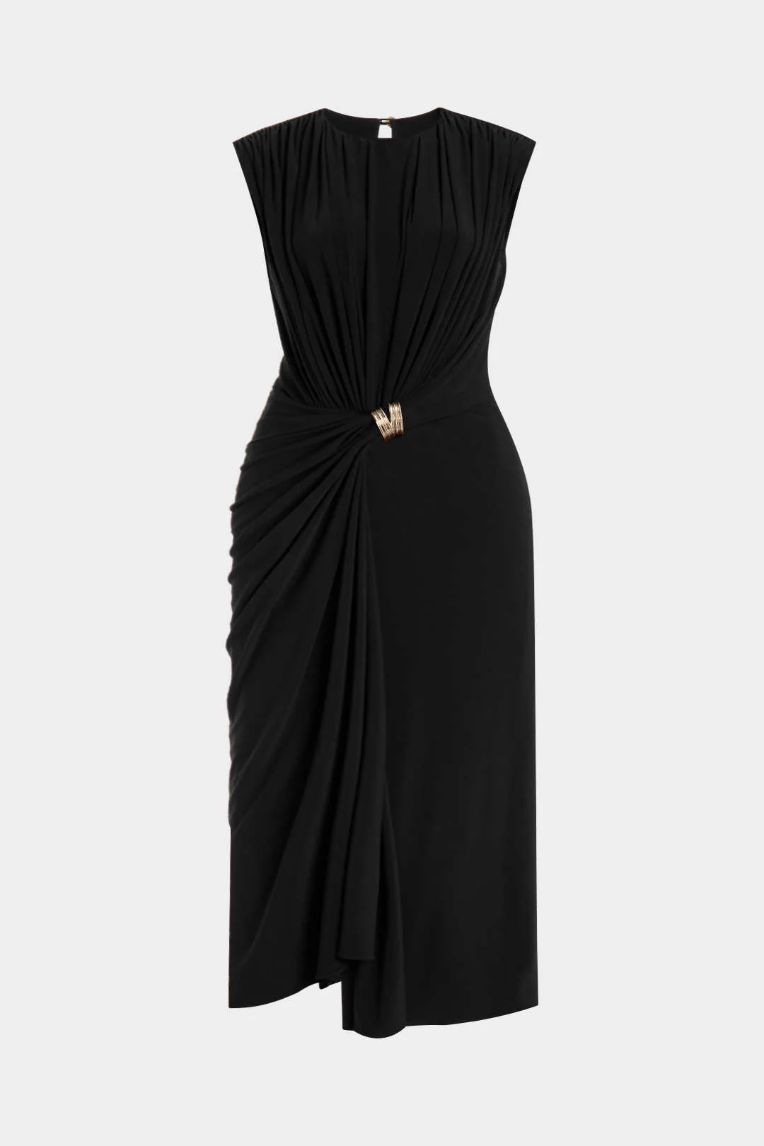 Plus Size Metallic Decorated Ruched Sleeveless Mid-length Dress