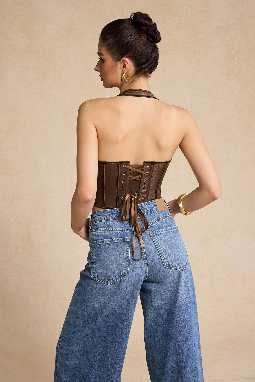 Snake Pattern Faux Leather Tie-Up Corset Camisole Top