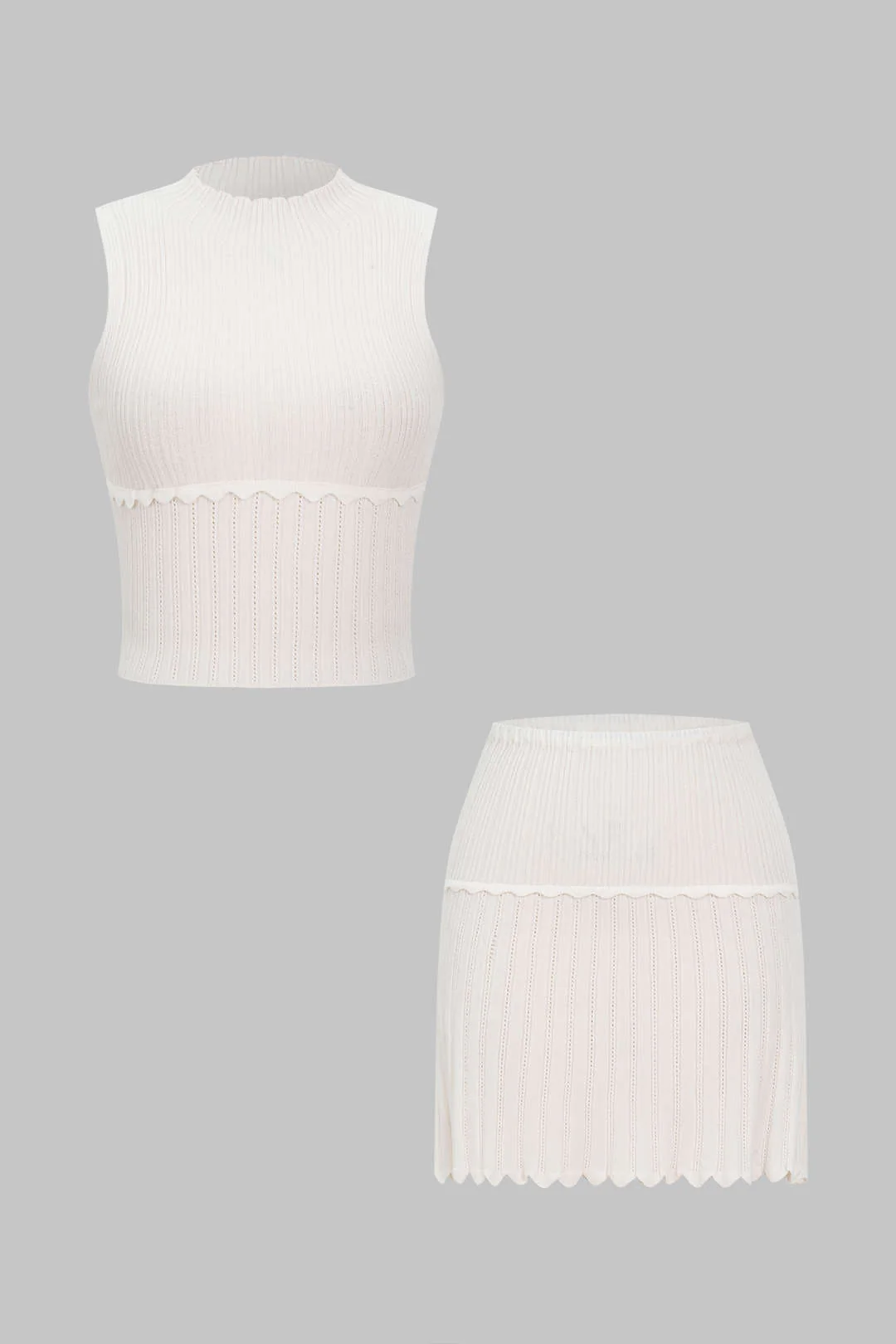 Knit Solid Round Neck Tank Top and Mini Skirt Combo