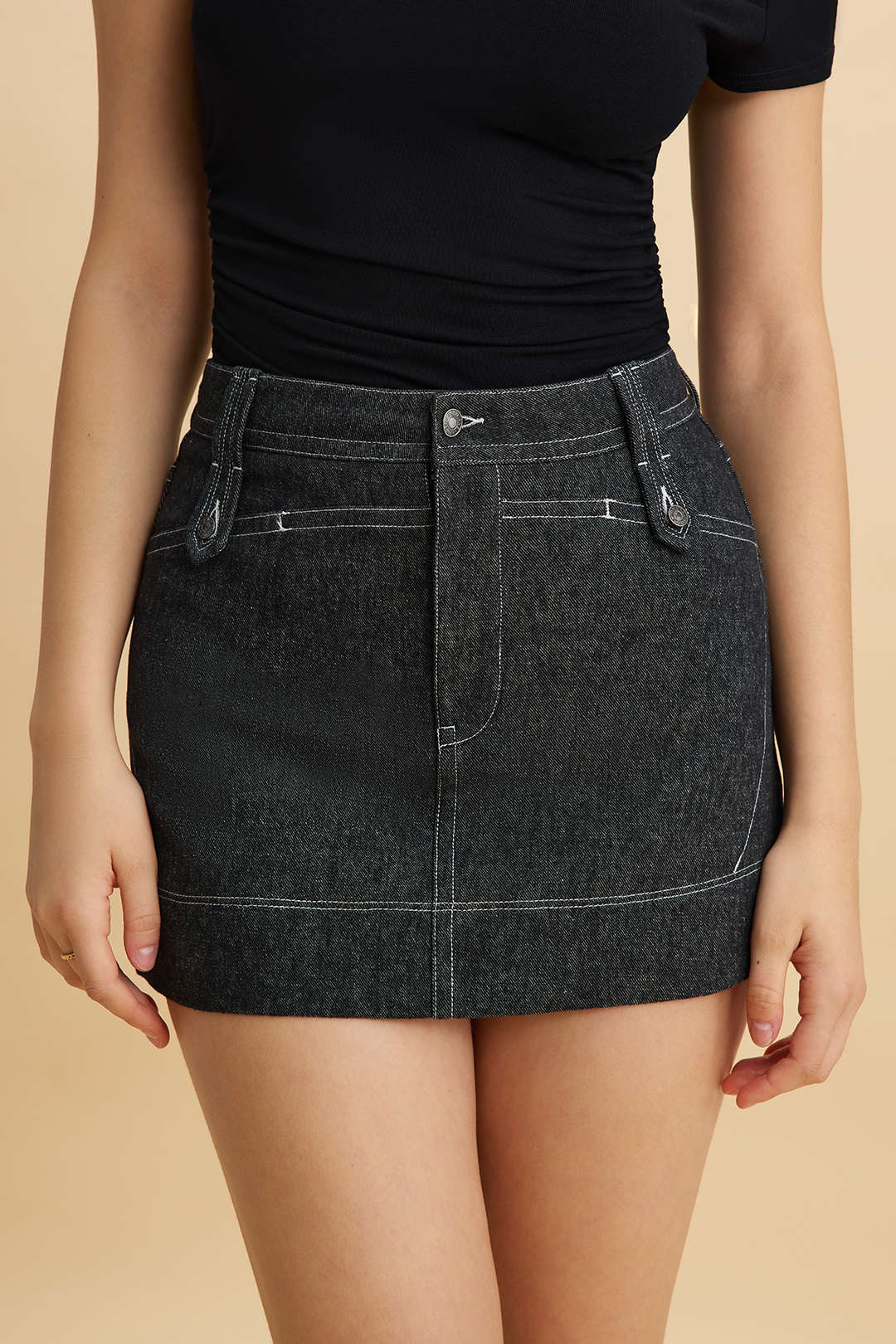Denim Button Mini Skirt