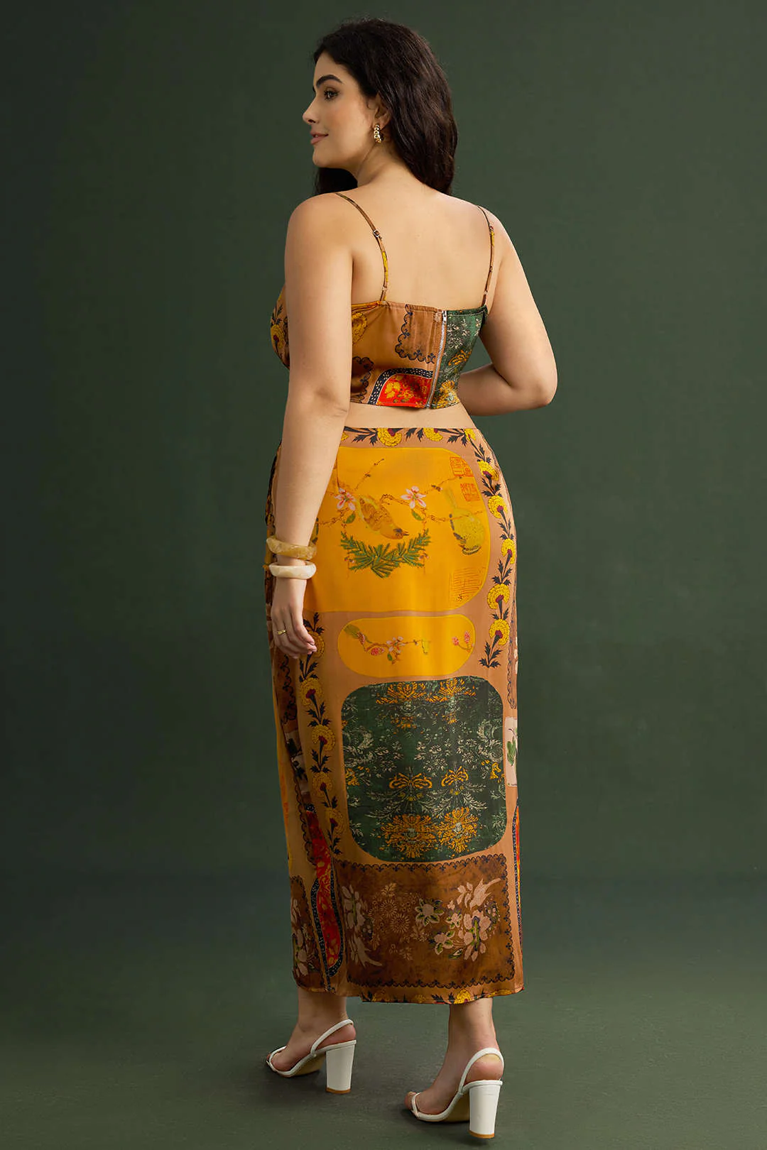 Plus Size Bohemian Pattern Zipper High Waist Twist Knot Skirt