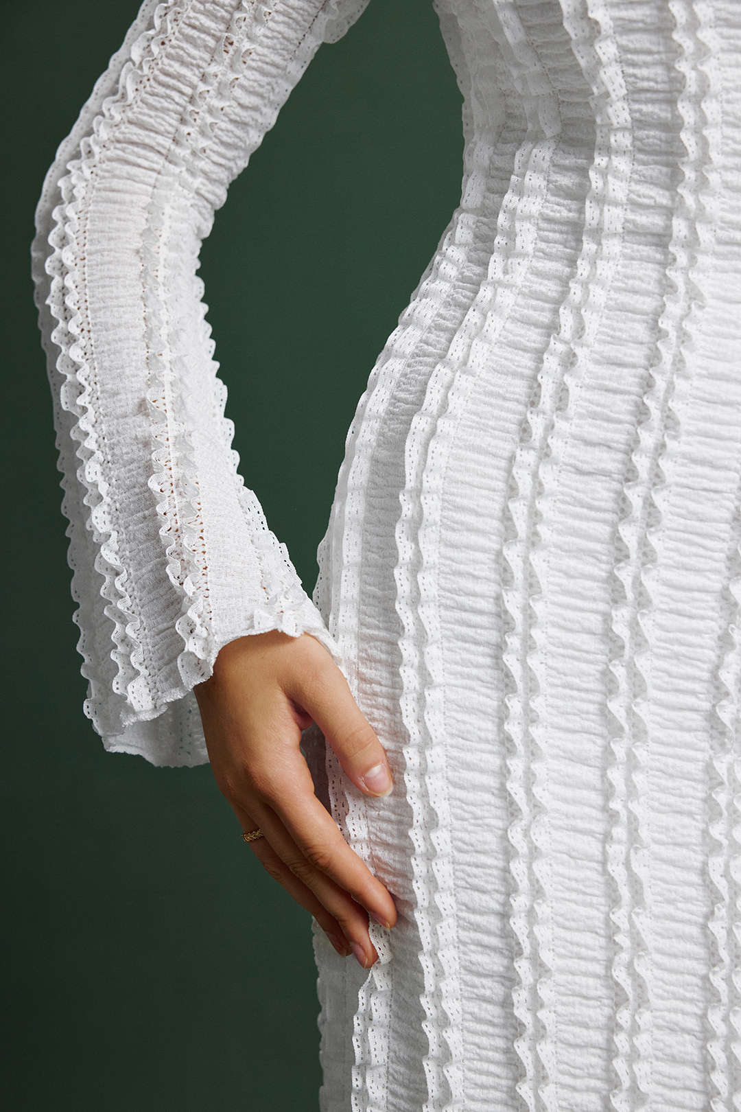 Ribbed Tie-Back Backless Long-Sleeve Maxi Dress