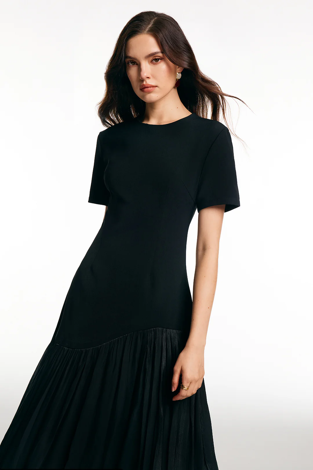 Patchwork Ruffled Hem Short-Sleeve Maxi Dress