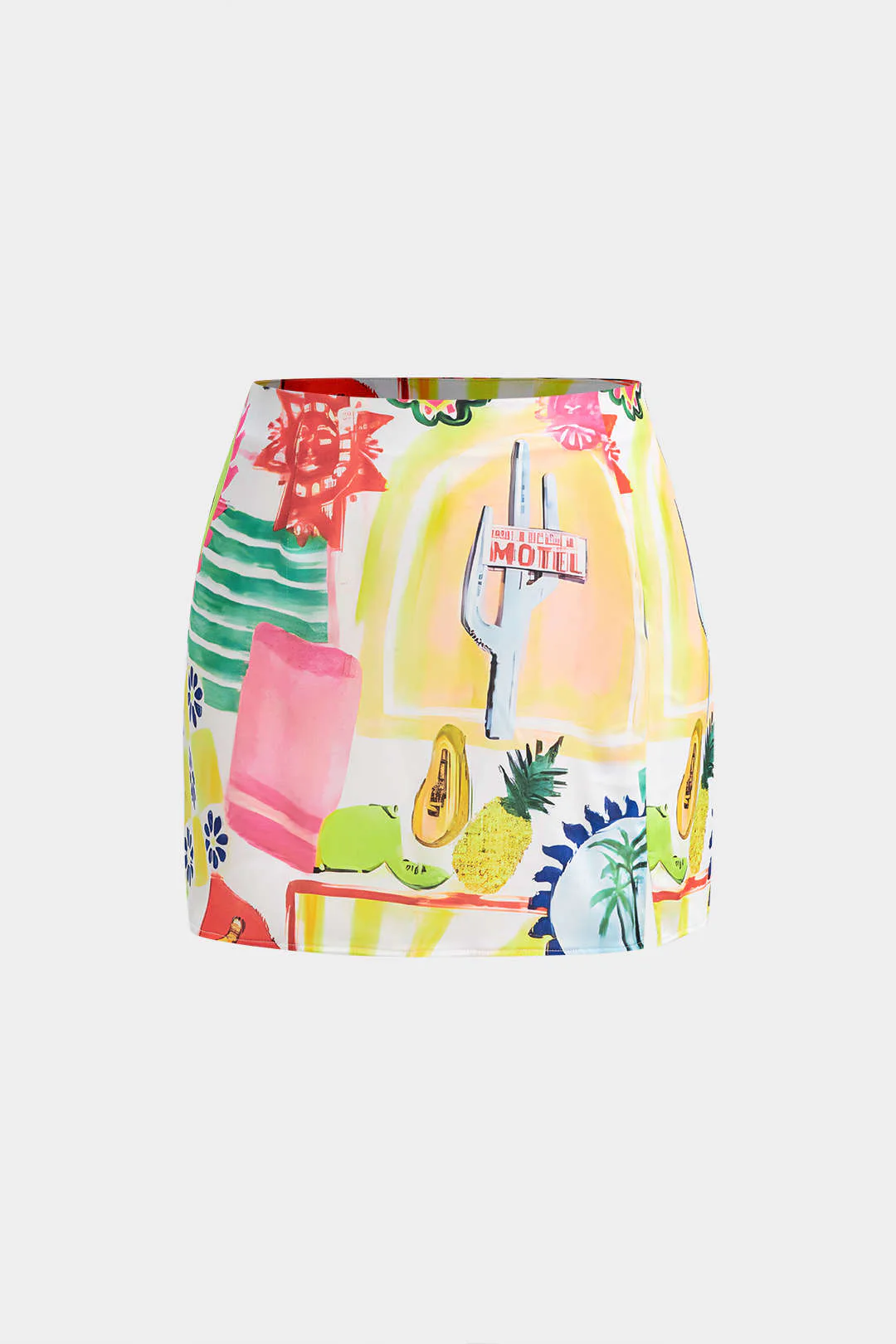 Plus Size Satin Pop Art Pattern Zipper High Waist Split Skirt