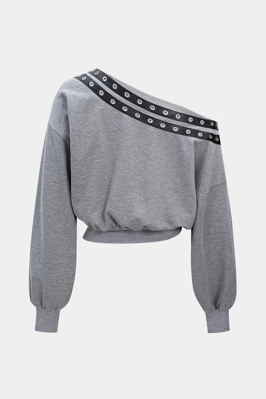 Metallic Patchwork Ruched Asymmetrical Ring Long-Sleeve Top