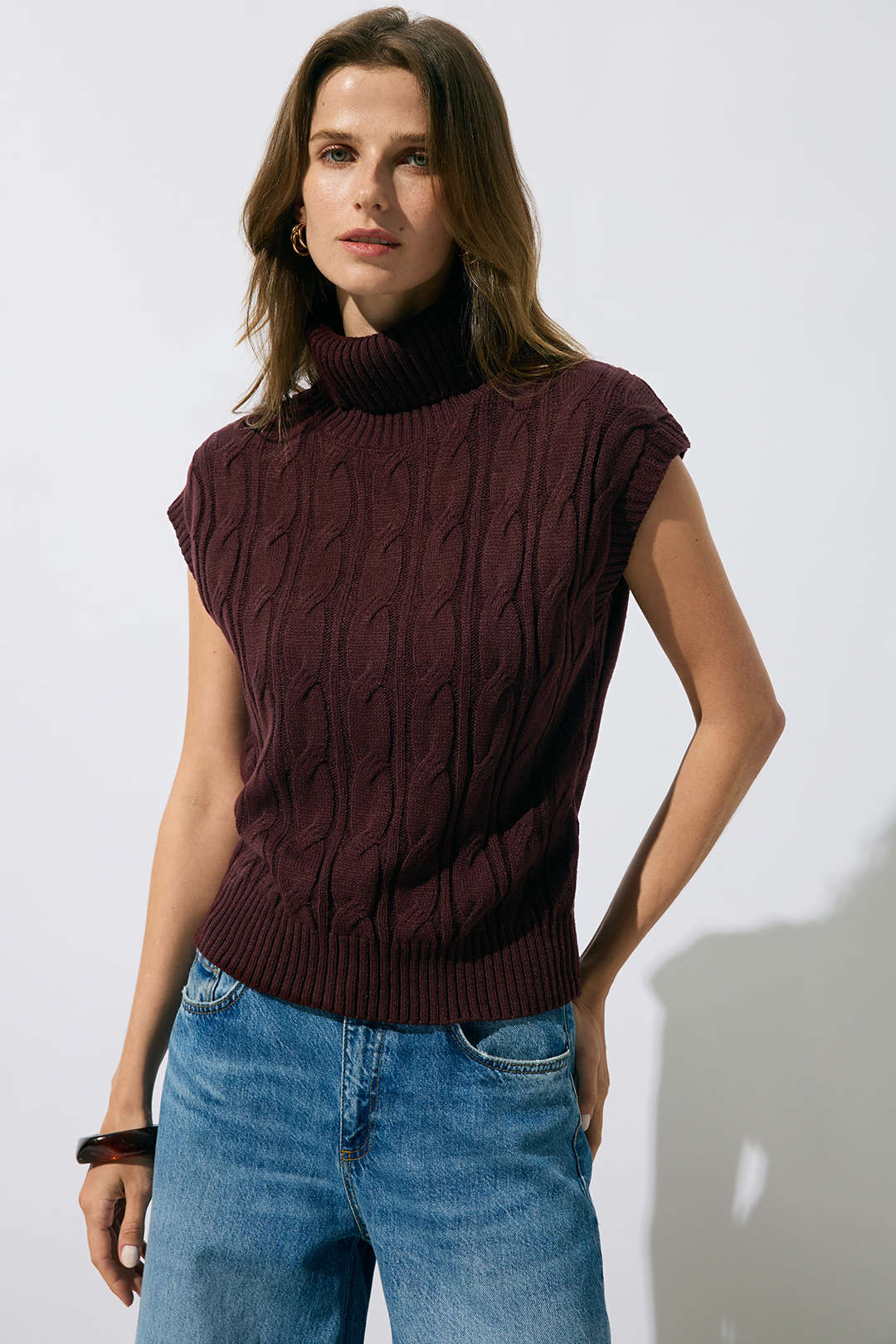Ribbed Knit High Collar Tank Top