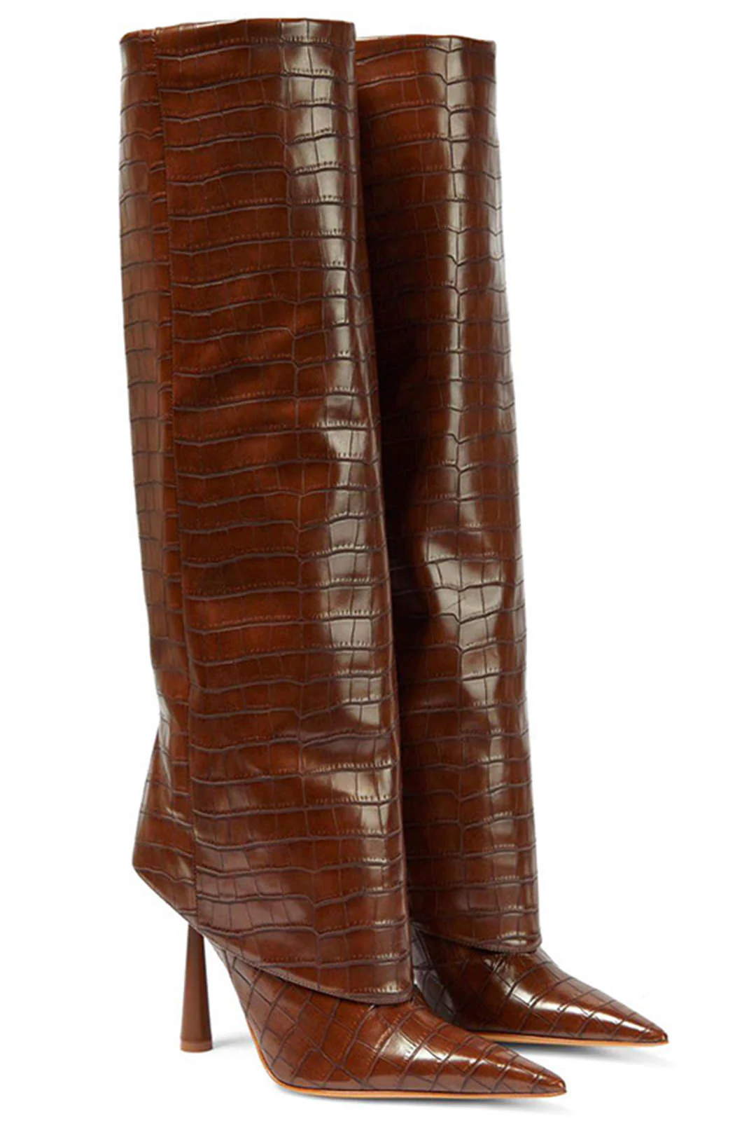 Faux Leather Stiletto Pointed Toe Knee-High Boots