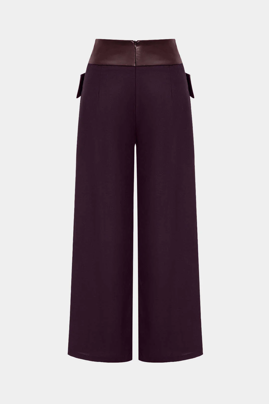 Solid Faux Leather Patchwork High-Waisted Crossed Pocket Pants
