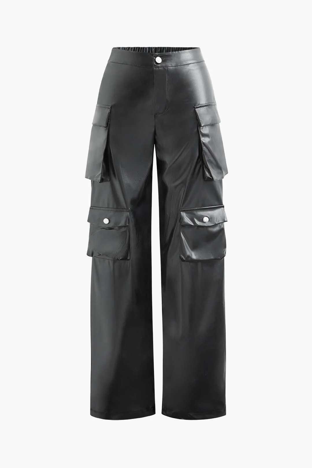 Faux Leather Flap Pocket Straight-Leg Cargo Trousers