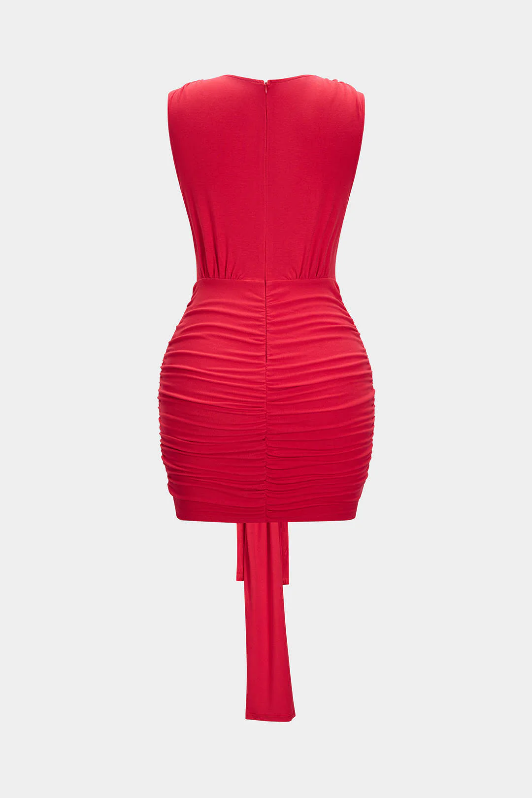 V-Neck Tie-Front Ruched Sleeveless Mini Dress