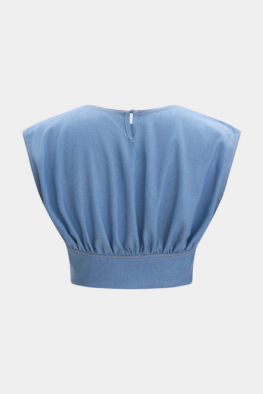 Denim Ruched Tank Top and Zipper Detail Shorts Combo