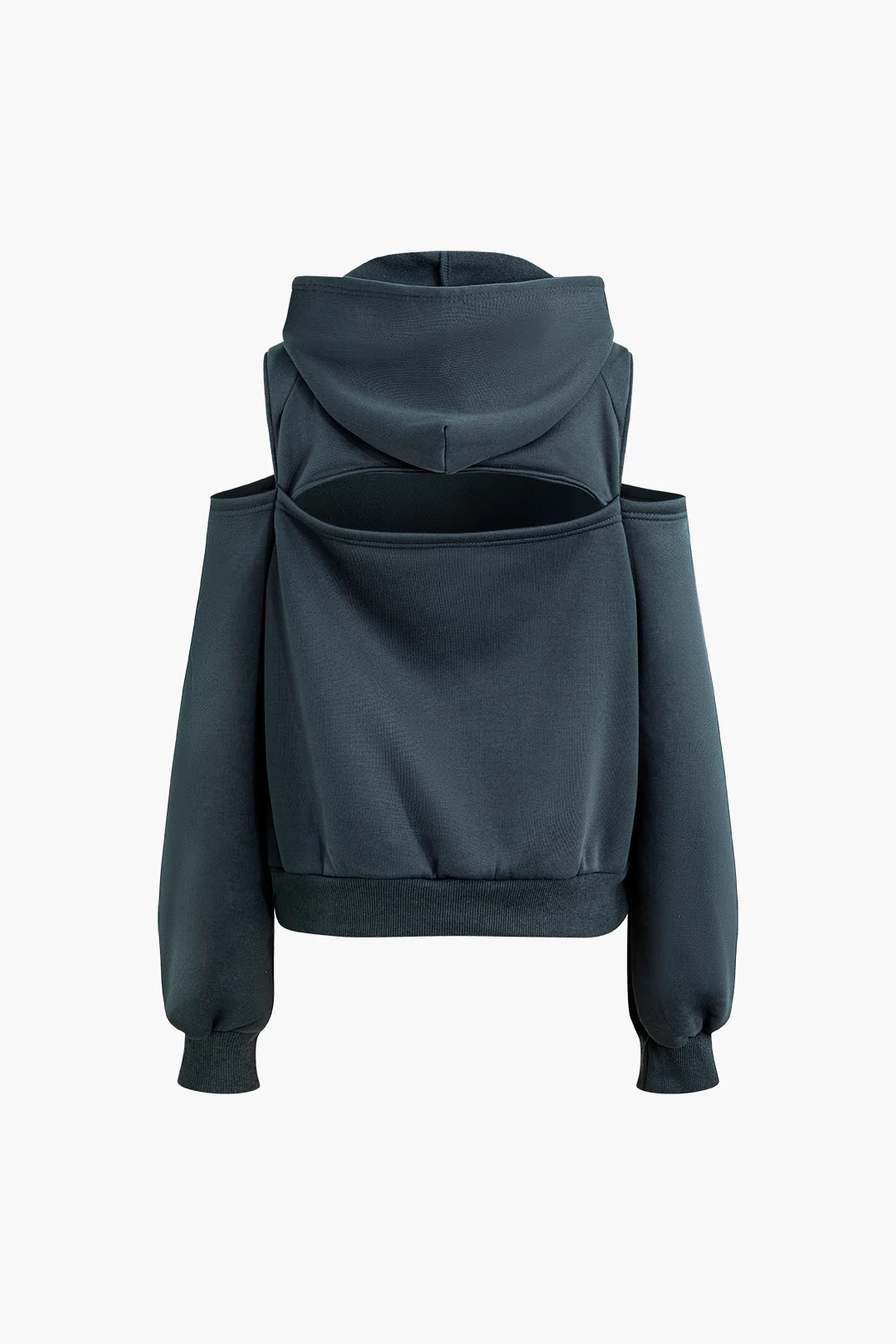 Solid Hooded Cut-Out Sweatshirt and Elastic Pants Combo