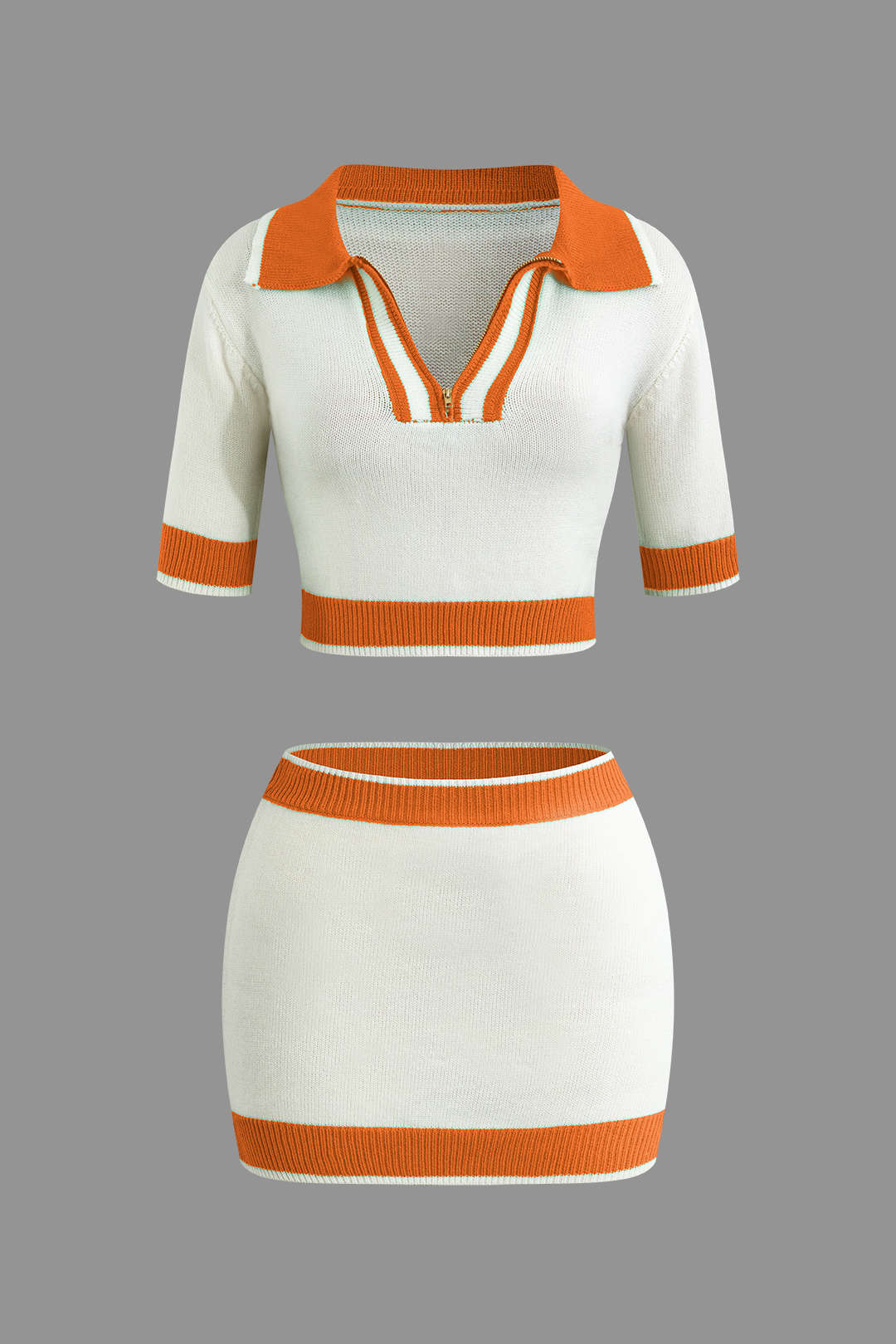 Contrast Collar Cropped Knit Top and Mini Skirt Set