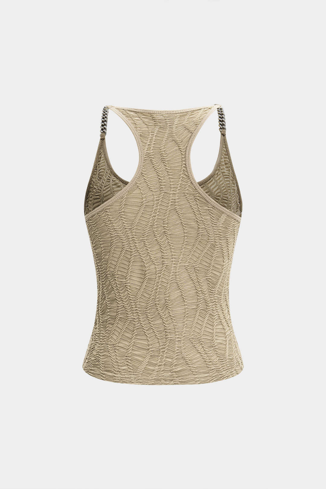 Metallic Chain Decor Textured Sleeveless Tank Top