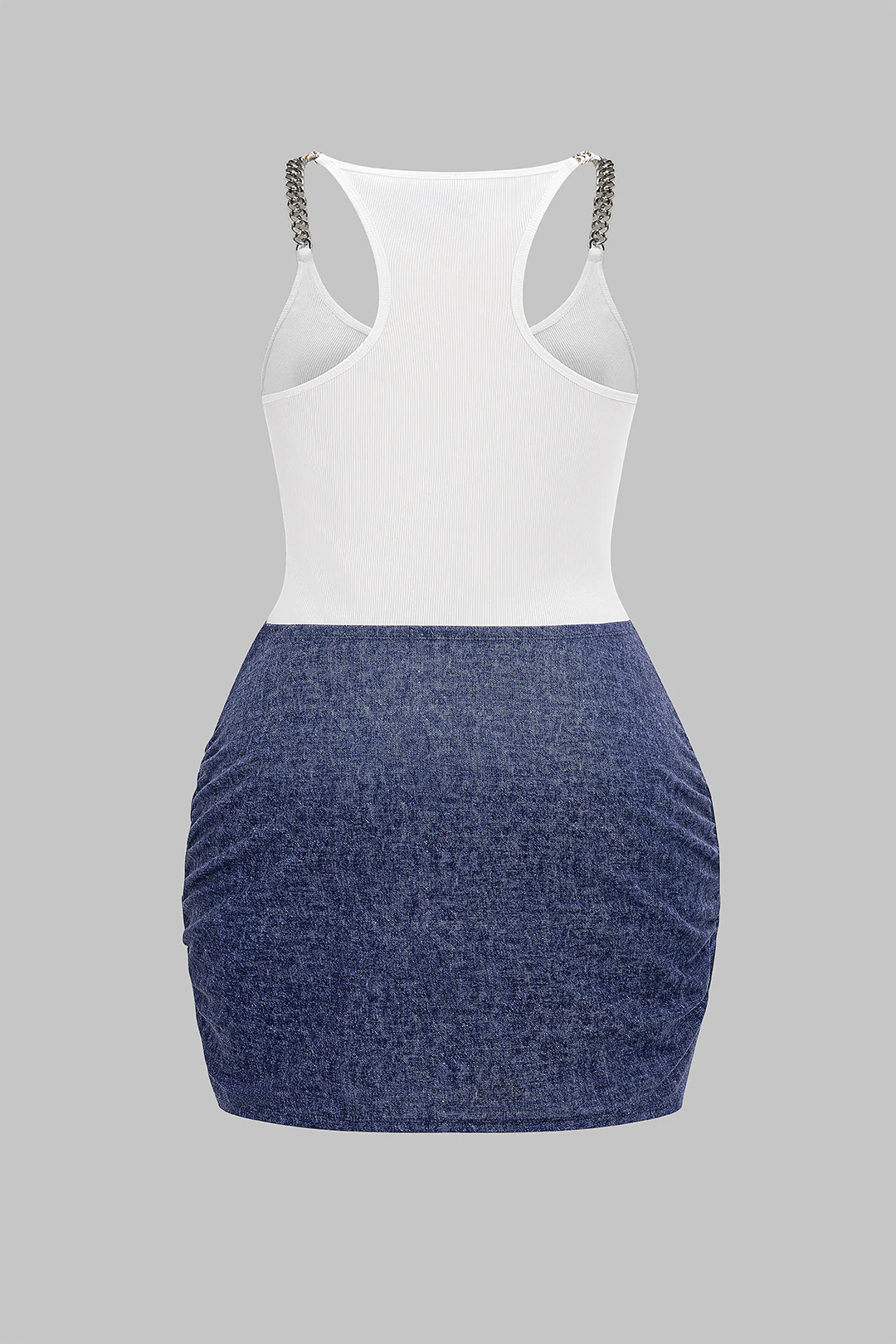 Plus Size Metallic Chain Patchwork Tie Knot Sleeveless Tank Mini Dress