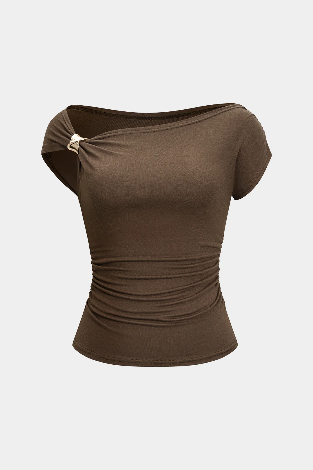 Metallic Decorated Ruched Short-Sleeve T-Shirt