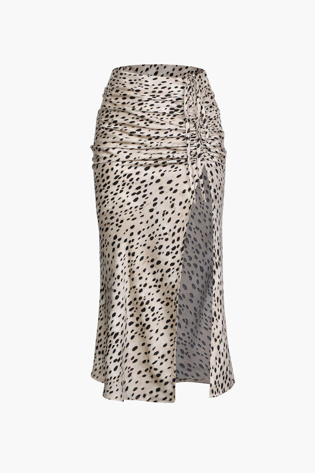 Leopard Print Drawstring Split Skirt