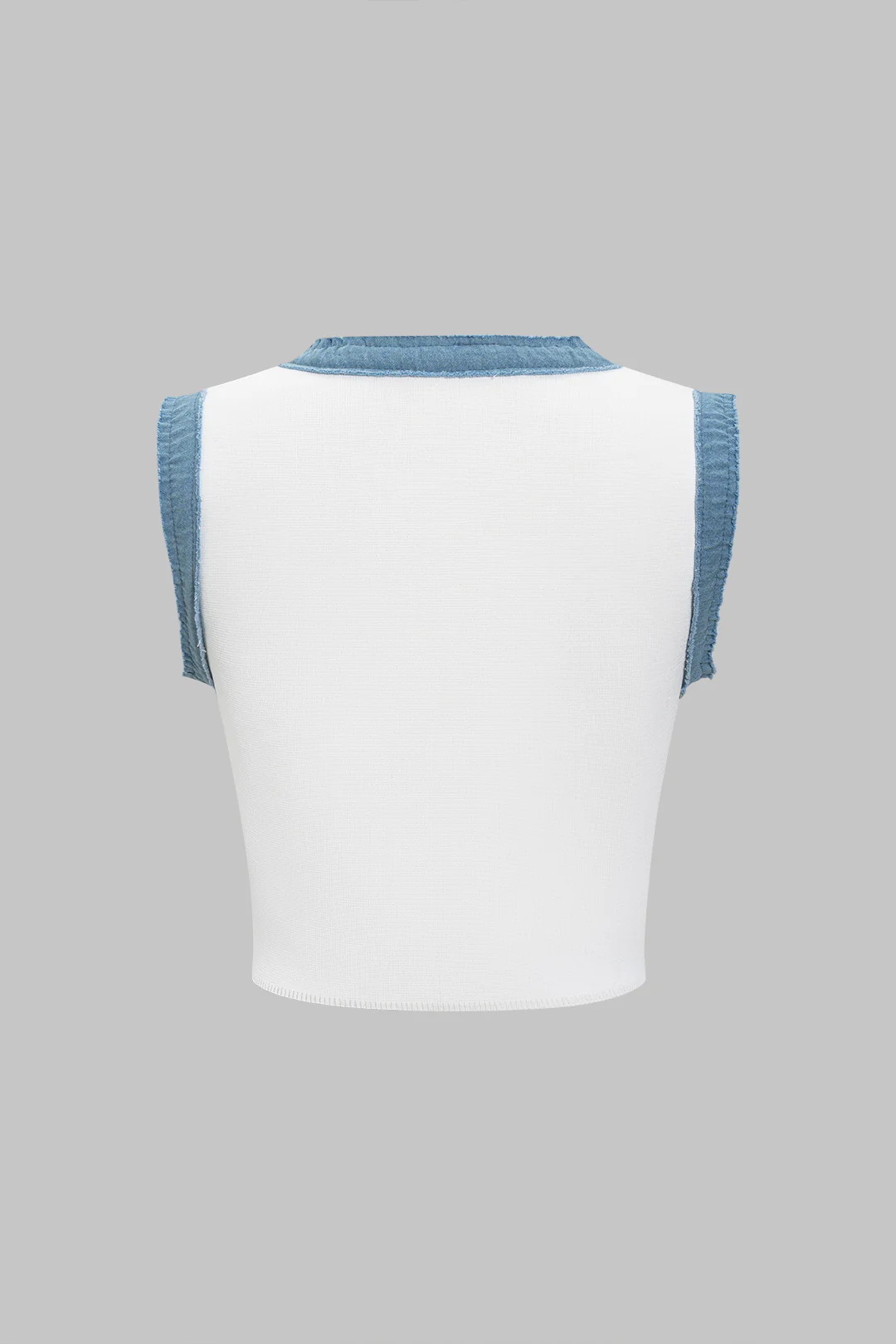 Knit Textured Button Patchwork Sleeveless Top