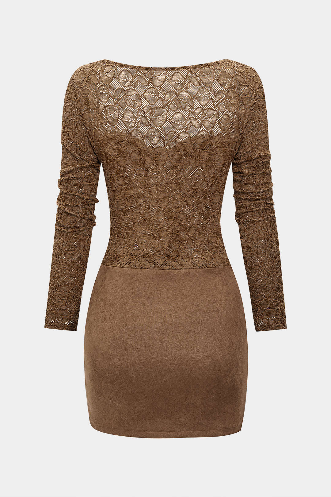 Suede Button Patchwork Ruched Long Sleeve Short Dress