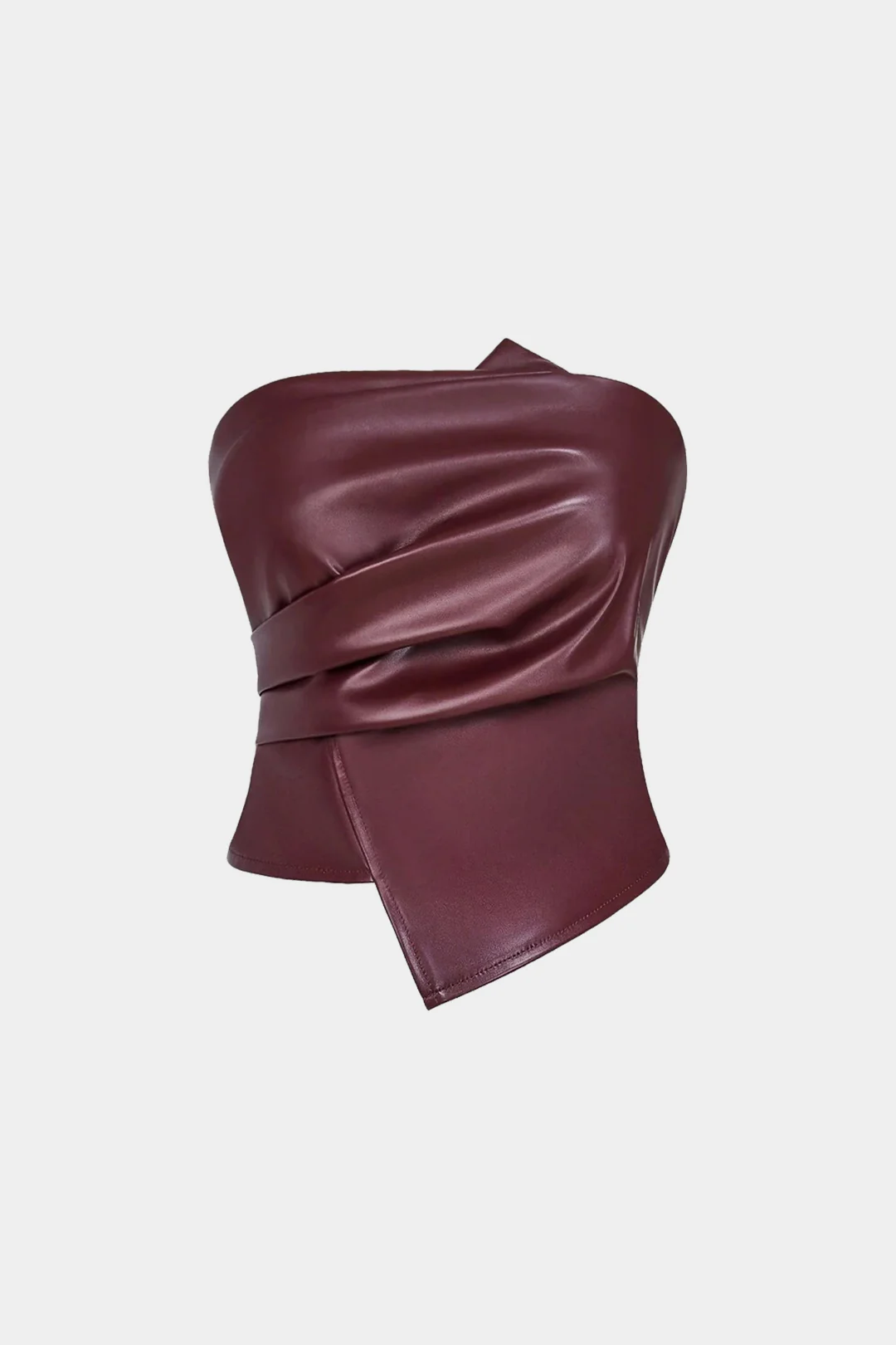 Faux Leather Asymmetrical Ruched Tube Top
