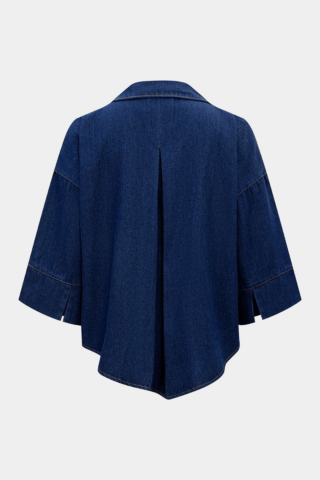 Denim V-Neck Short-Sleeve Shirt