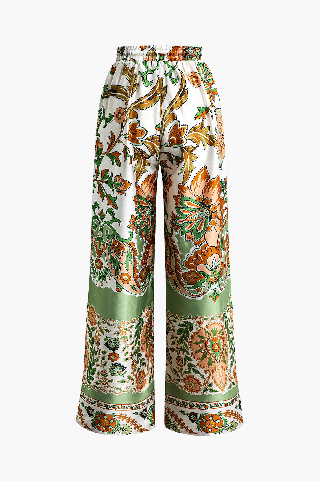 Floral Pattern Drawstring Split Wide-Leg Trousers