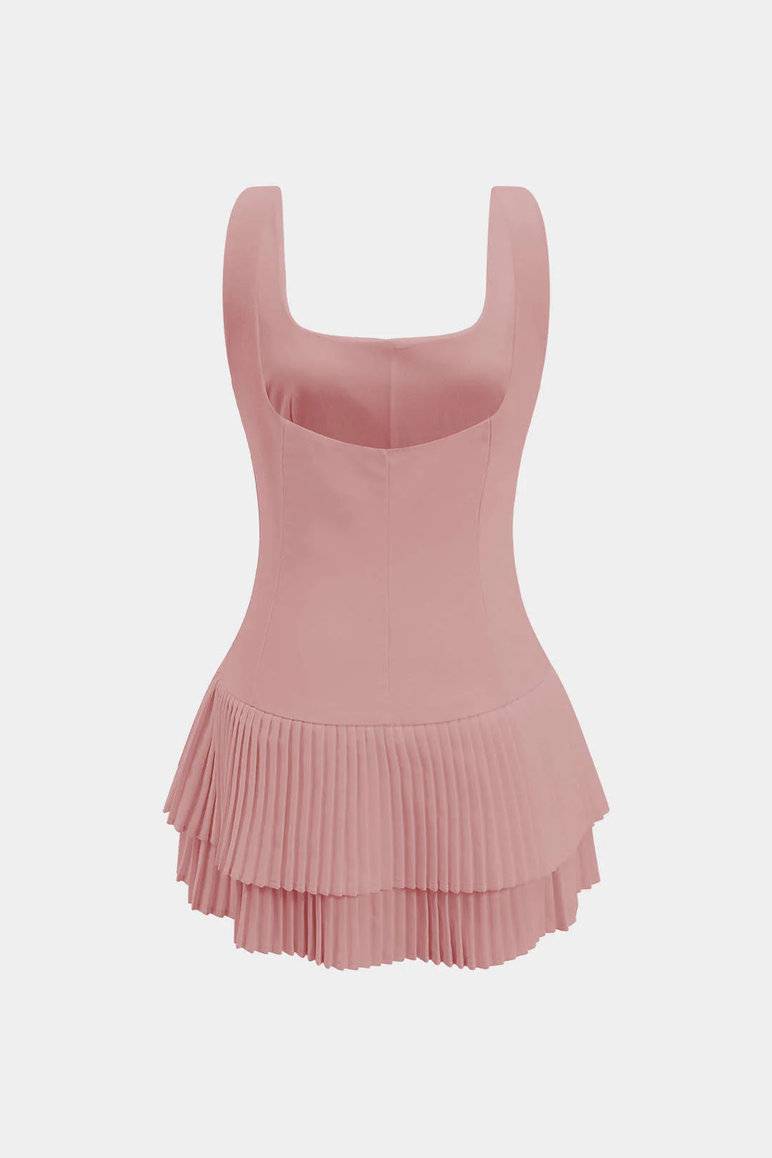 Solid Pleated Backless Mini Dress