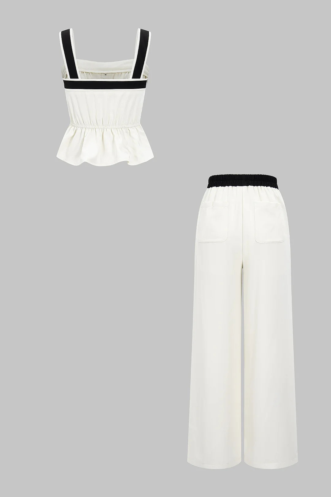 Contrast Ruffle Cami Top And Ruched Trousers Set