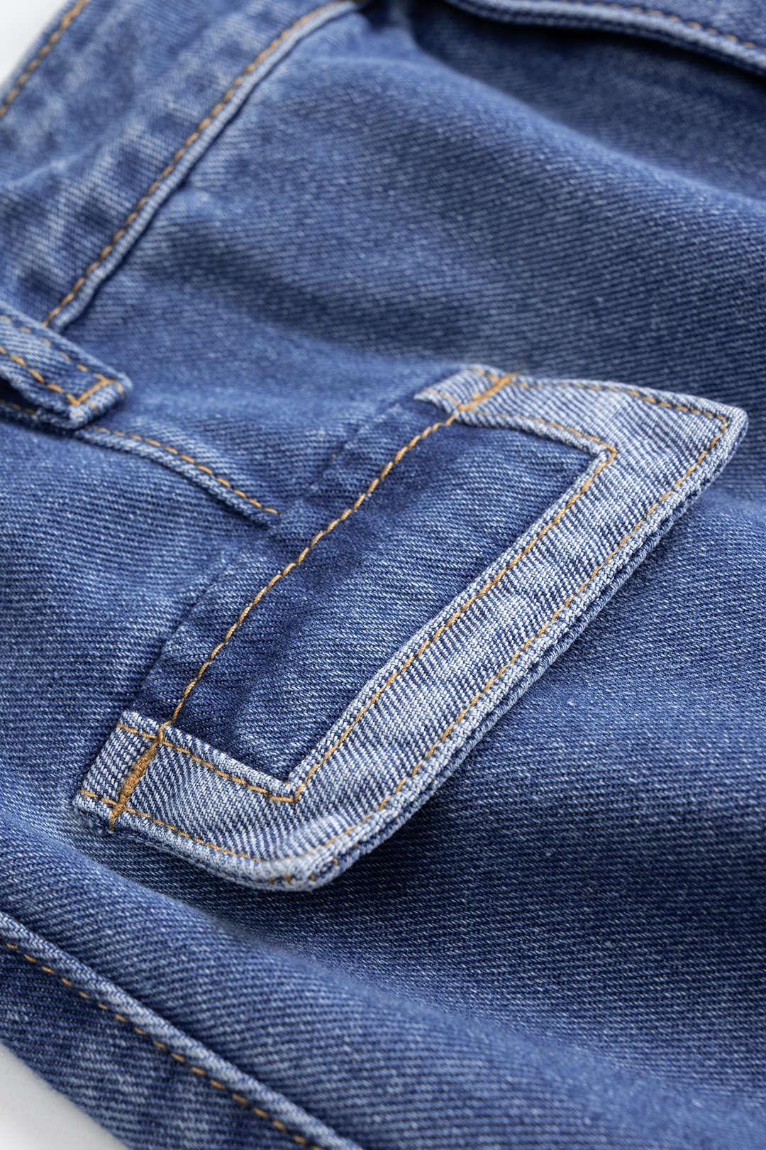 Denim Patchwork with Zipper and Contrast Whipstitching Fake Pocket Skirt