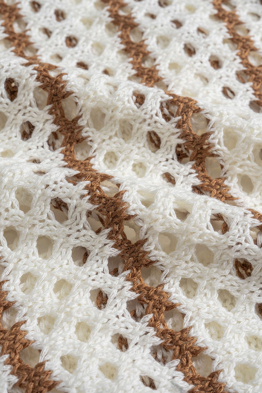 Plus Size Knitted Striped Print Tie-Up Fringe Short-Sleeve Top